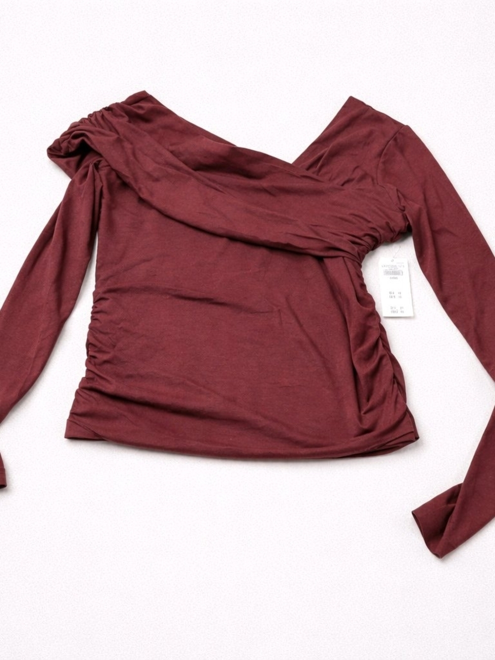 Abercrombie & Fitch Off-Shoulder Ruched Long Sleeve Top - Wine